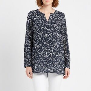 Lands' End Navy White Floral Pima Cotton Blend Tunic Top Size 10